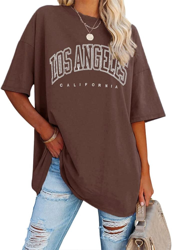 Fazortev Womens Oversized Los Angeles California Graphic T Shirts Half Sleeve Summer Loose Casual... | Amazon (US)