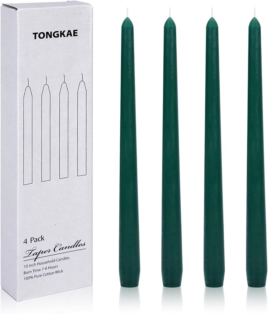 Taper Green Candles, 4 Pack,10 inches Long, Unscented, Smokeless, Dripless, Cotton Wick, 7-8 Hour... | Amazon (US)