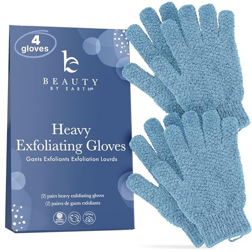 Exfoliating Glove (4 pcs, 2 Pairs) - Heavy Shower Gloves for Body Scrub, Exfoliates & Removes Dead Skin | Amazon (US)