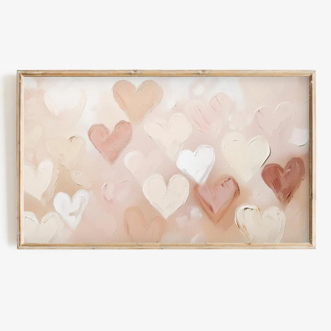 Arte de TV con marco para el día de San Valentín / Arte de TV con marco neutro con corazones de... | Etsy (US)