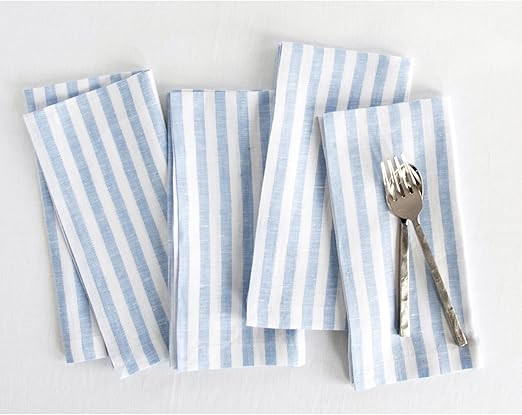 Solino Home Stripe Linen Dinner Napkins 20 x 20 Inch - 100% Pure Linen Sky Blue and White Cloth N... | Amazon (US)