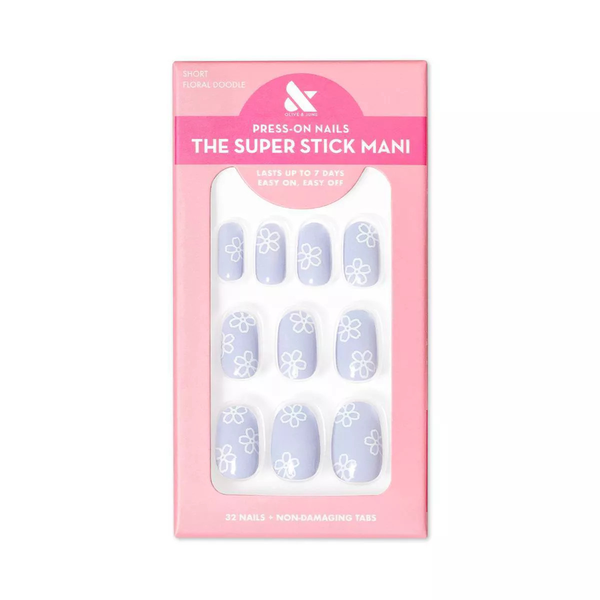 Olive & June Fake Nails - S Round - Floral Doodle - 32ct: Press-On, 7-Day Wear, Non-Toxic Adhesiv... | Target