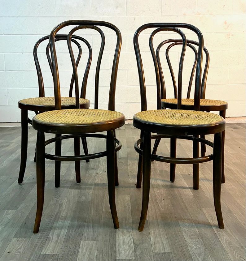 Vintage Thonet Style Bentwood and Cane Dining Chairs - Set of 4 | Etsy (US)