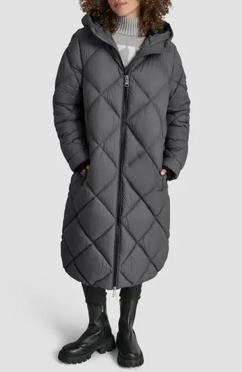 DKNY Diamond Quilted Puffer Coat in Titan at Nordstrom Rack, Size Small | Nordstrom Rack