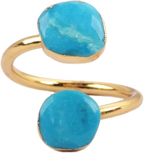 ZENGORI Pretty Natural Turquoise Wrap Adjustable Ring Gold Freeform Genuine Turquoise Ring | Amazon (US)
