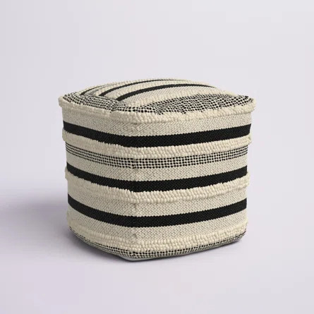 Mistana™ Arverne Indoor/ Outdoor Striped Black/ Cream Cube Pouf | Wayfair | Wayfair North America
