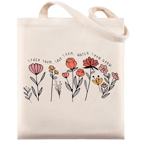 Pavolini Teacher Appreciation Gifts, Flower Printed Canvas Tote Bag, Teacher Gifts, Thank you Gift, Sturdy Cotton Shoulder Bag for Women End of Year Idea Gift | Amazon (US)