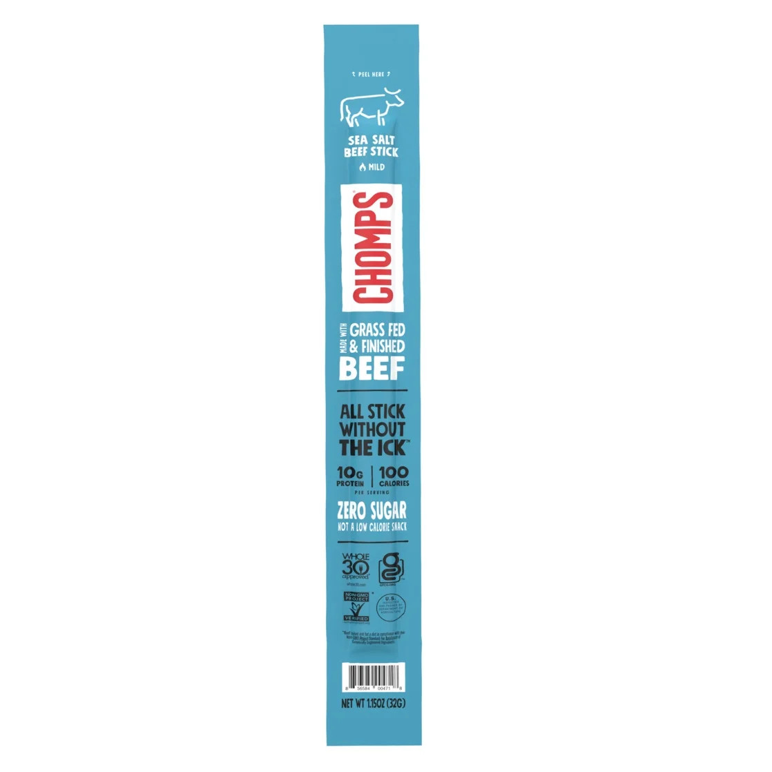 Chomps Grass-Fed and Finished Sea Salt Beef Jerky Snack Stick, 10g of Protein | Walmart (US)