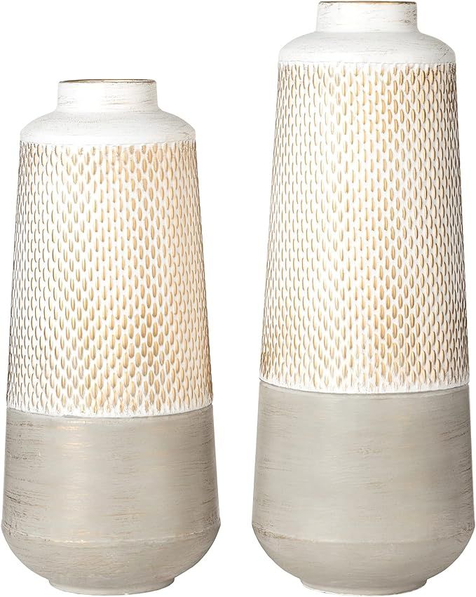 Floor Metal Vase Decor Set of 2 Large Modern Farmhouse Scales Texture Grey/Gold/White Color Match... | Amazon (US)