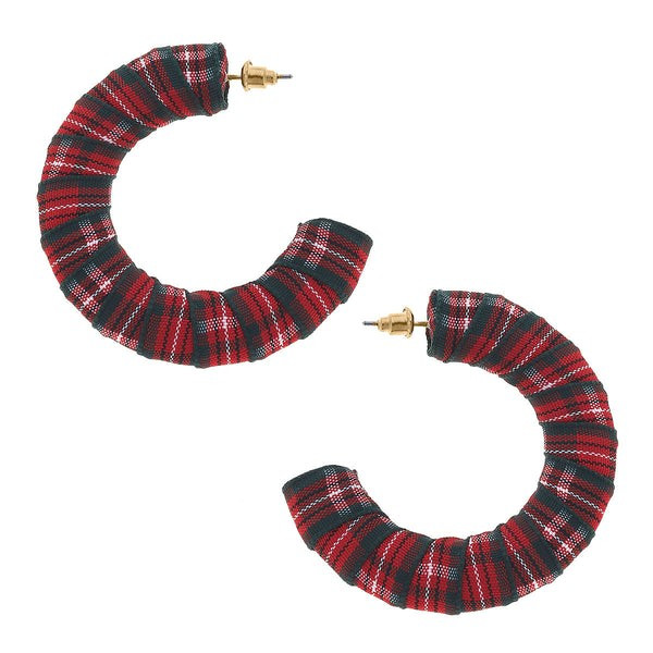 Reese Tartan Statement Hoop Earrings in Red | CANVAS