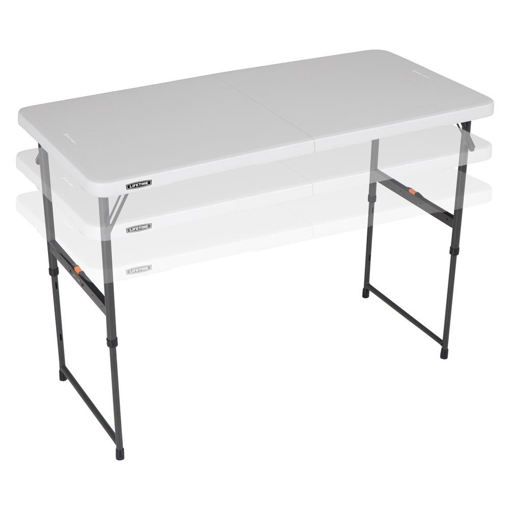 Lifetime 4 ft. One Hand Adjustable Height Fold-in-Half Table; Almond | The Home Depot