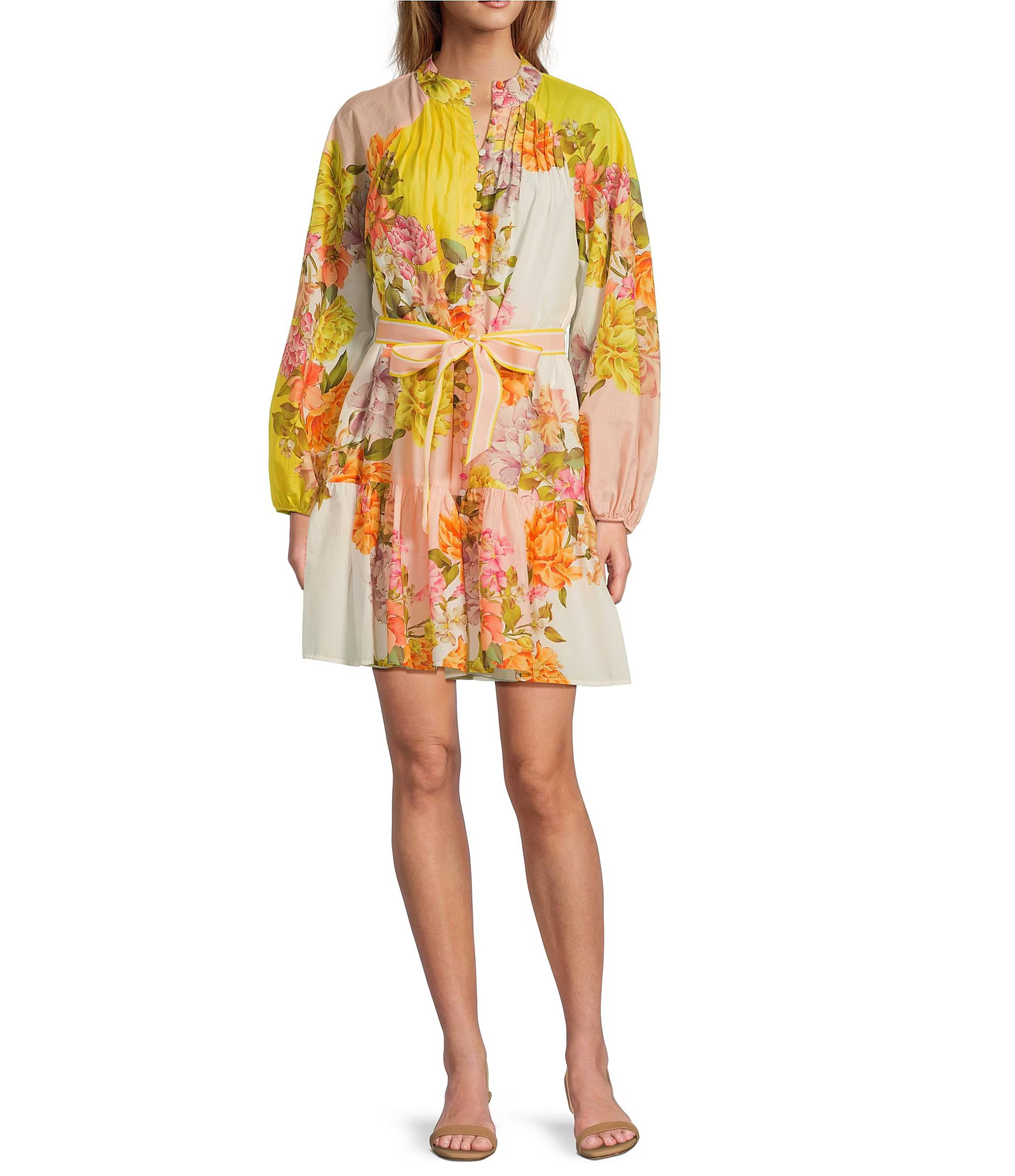Antonio Melani Brynn Floral Print Dress Mock Neck Long Sleeve Self-Tie Button Front Dress | Dilla... | Dillard's