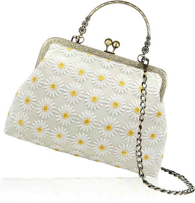 Abuyall Floral Top-Handle Handbag, Kiss Lock Evening Bag for Women, Vintage Handbag | Amazon (US)
