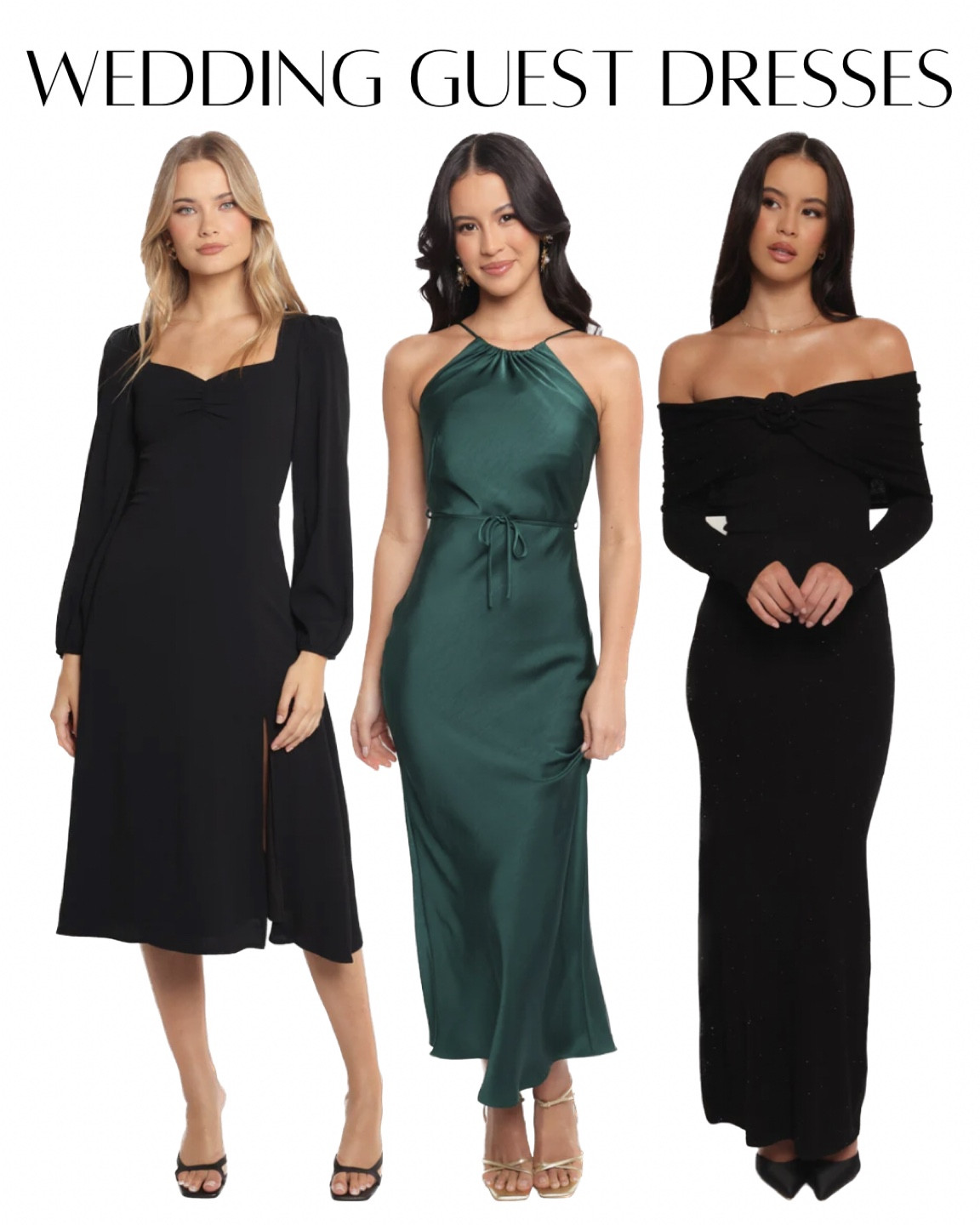 wedding guest dresses 🖤 black dress, green dress, long dress, wedding guest outfit 

#LTKWedding #LTKStyleTip #LTKSeasonal