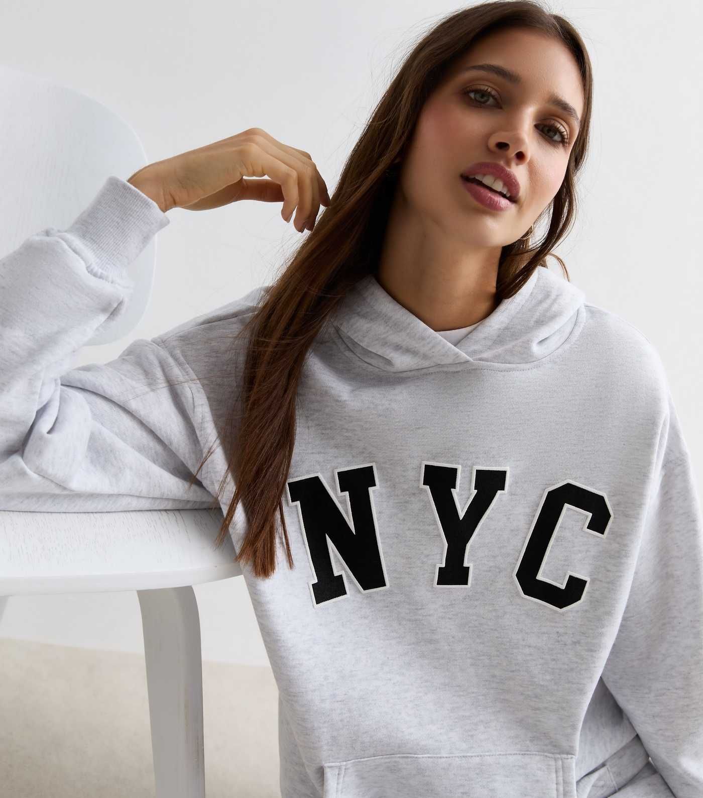 Pale Grey Marl NYC Logo Hoodie | New Look | New Look (UK)