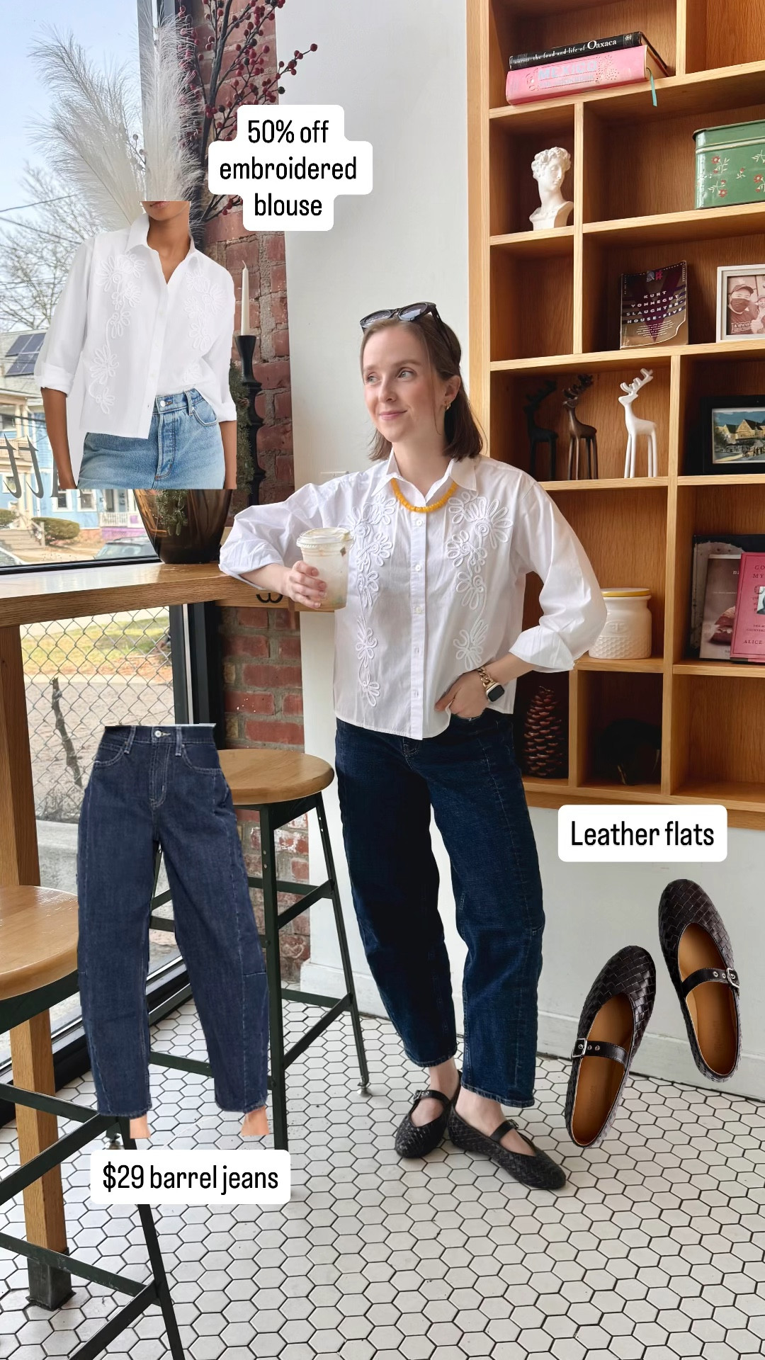 50% off embroidered blouse xs 
$29 barrel jeans 00 reg
Leather @Madewell flats 25% off



#LTKSaleAlert #LTKPetite #LTKootd