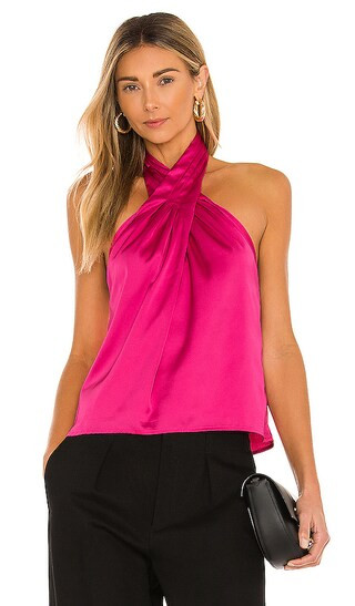 Amerie Pleated Halter Top in Pink | Revolve Clothing (Global)