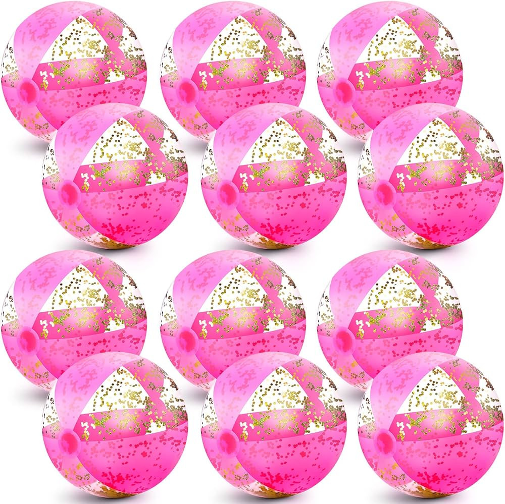 Chivao 12 Pieces Beach Ball 16 Inch Inflatable Glitter Beach Ball Hot Swimming Pool Balls Large C... | Amazon (US)