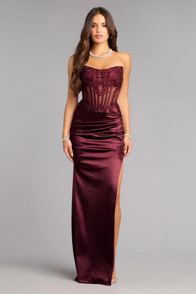 Adria Satin Corset Column Formal Dress | Windsor Stores