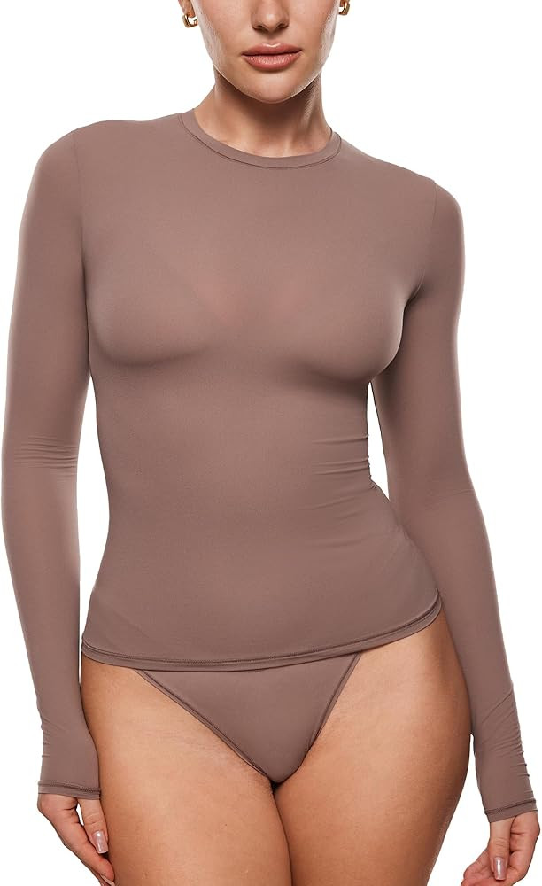 INLYRIC Women's Inbarely Soft Long Sleeve T-Shirts Crew Neck Basic Tees Slim Fitted Going Out Top... | Amazon (US)