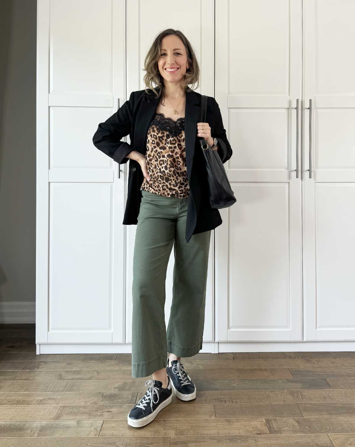 Olive green owner with leopard cami and black blazer fie fall 

#LTKOver40 #LTKSeasonal