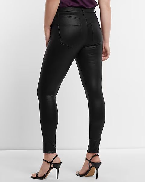 Mid Rise Black Coated Skinny Jeans | Express