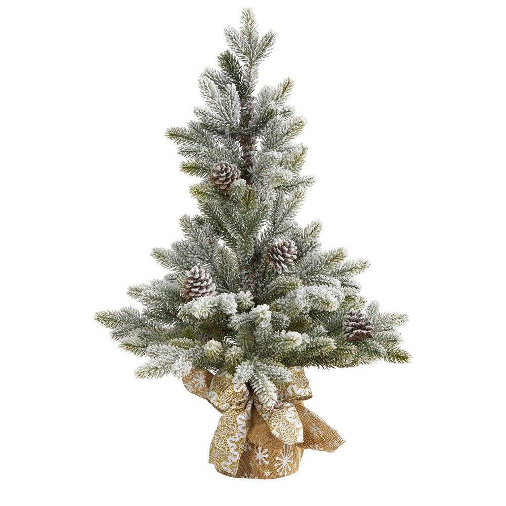 28" Flocked Christmas Tree with Pine Cones - Green (Green - 28") | Bed Bath & Beyond