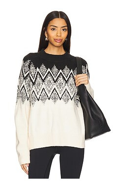 Varley Siren Relaxed Jacquard Sweater in Whitecap Grey Black Jacquard from Revolve.com | Revolve Clothing (Global)