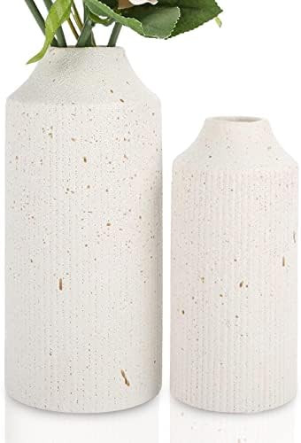 LiteViso Ceramic White Vases, Fall Vase Distressed Decorative Rustic Modern Vase, Boho Vases for ... | Amazon (US)