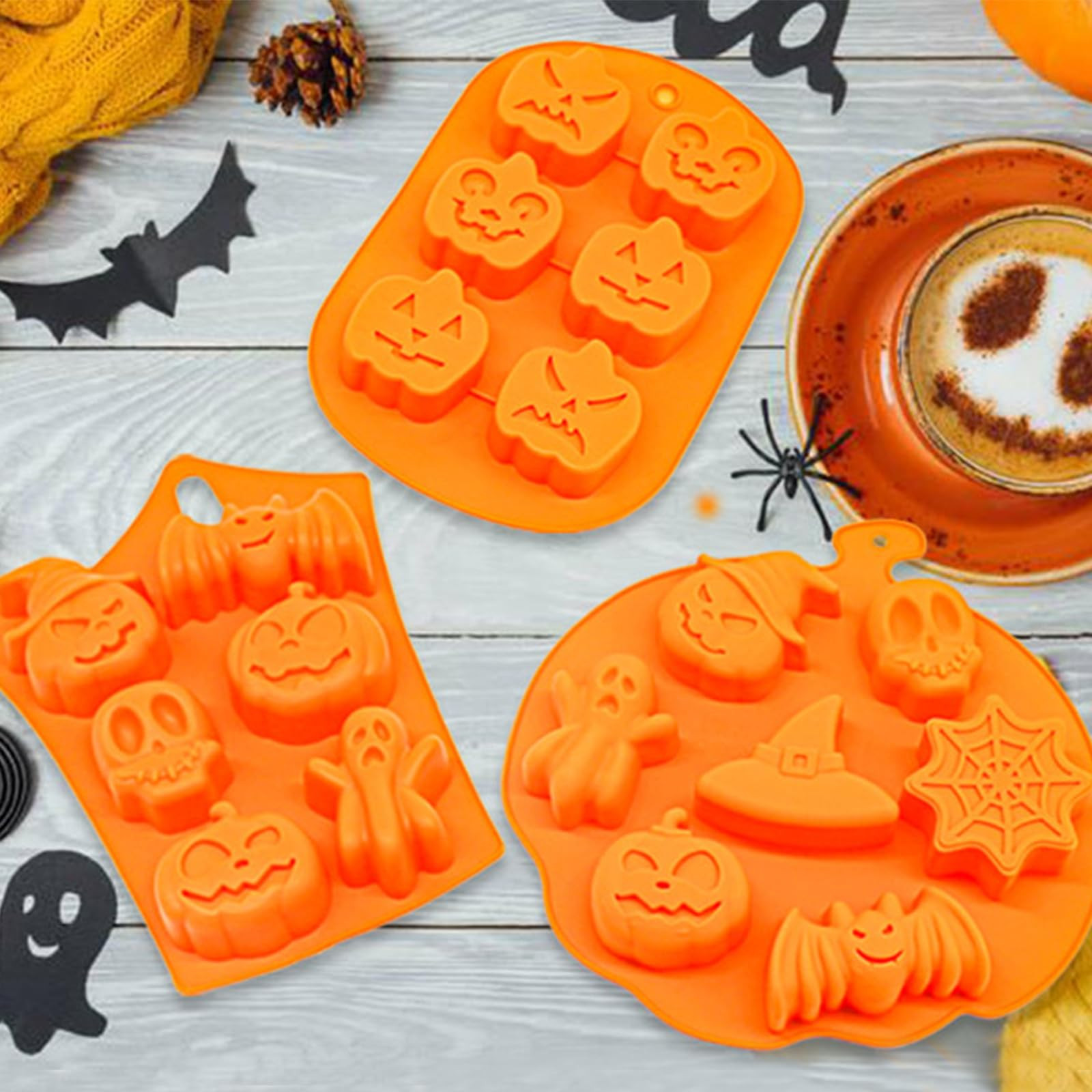3 PCS Silicone Halloween Ghost Pumpkin Baking Mold Set Non-Stick Chocolate Jelly Fondant Cake Bak... | Amazon (US)
