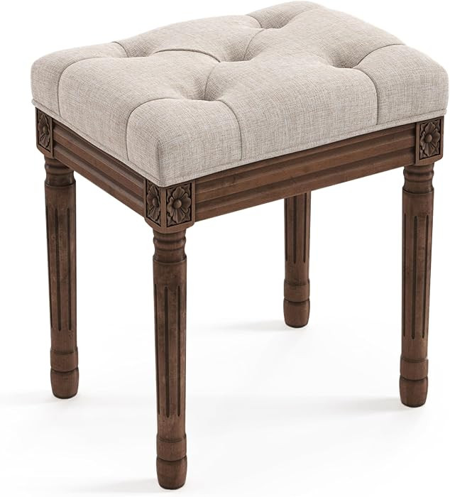 LUE BONA Upholstered Fabric Vanity Bench Seat, Makeup Stools for Vanity, Square Tufted Ottoman Be... | Amazon (US)