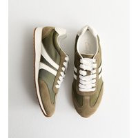Women's Dark Khaki Faux Brushed Leather Panelled Trainers Vegan New Look | New Look (UK)