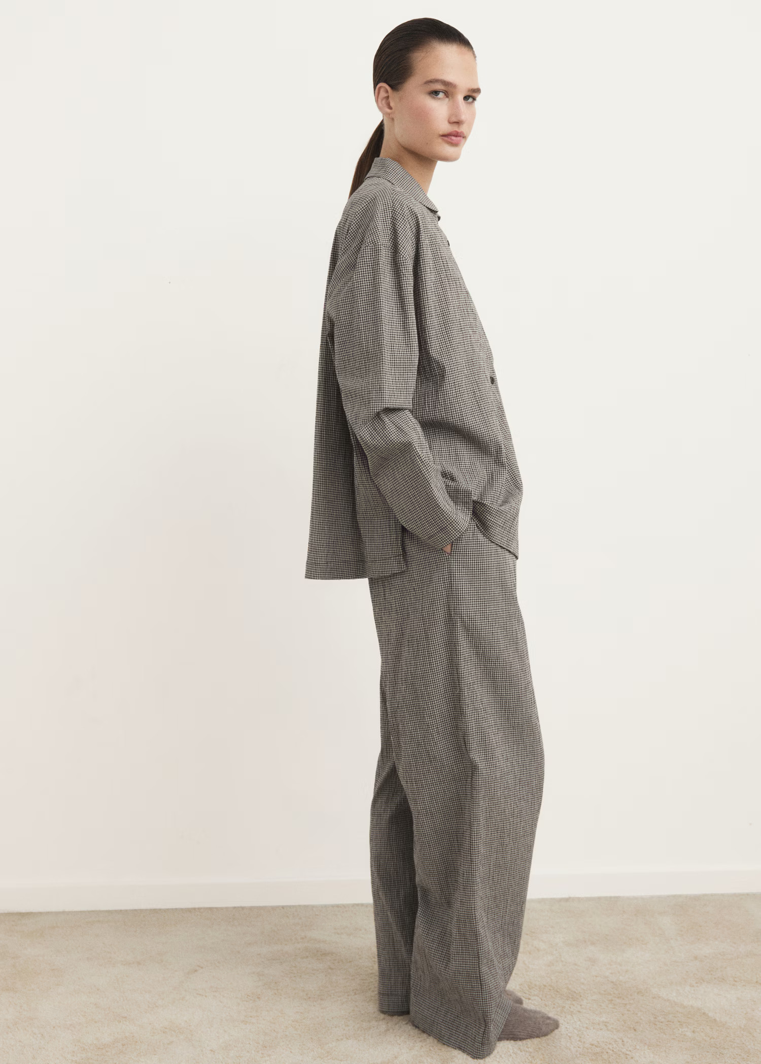 Two-piece cotton pyjamas in gingham check - Women | MANGO United Kingdom | MANGO (UK)