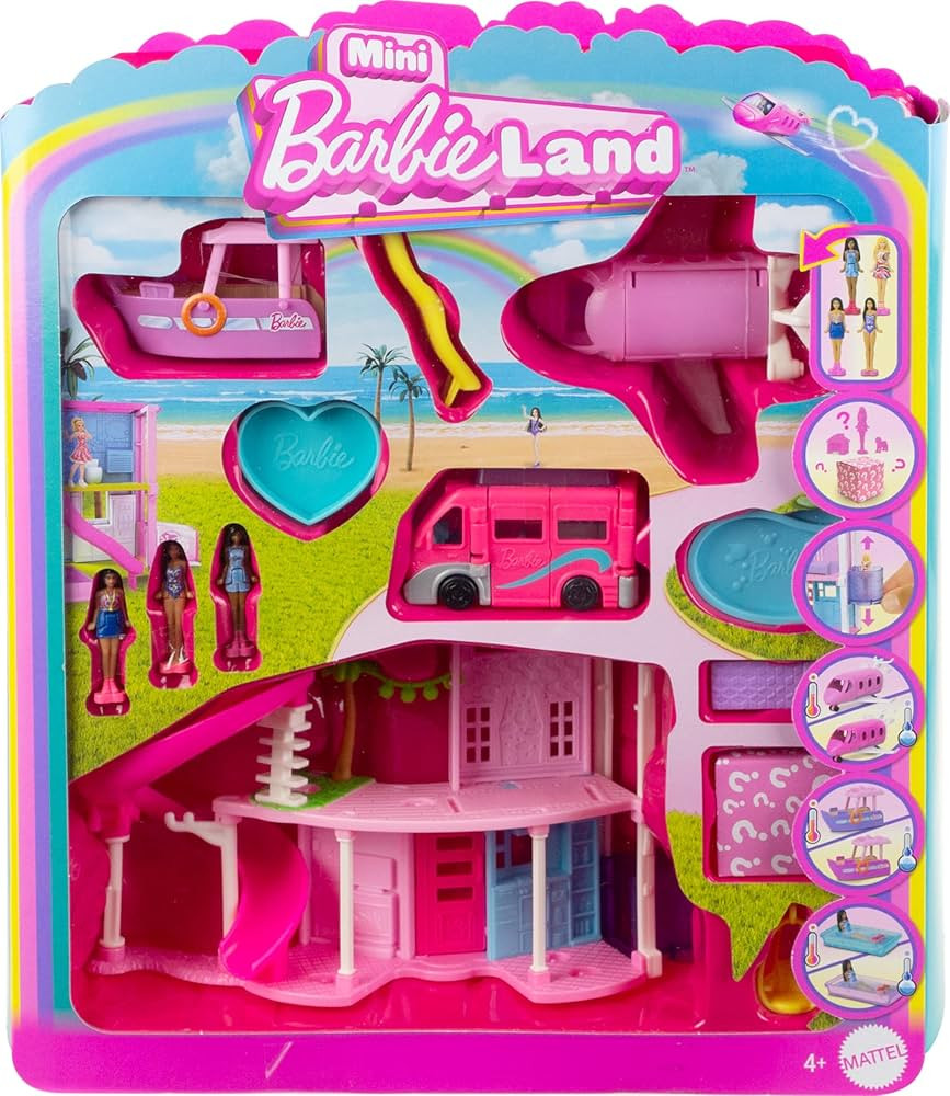 Barbie Mini BarbieLand DreamHouse & 3-Vehicle Playset with 4 1.5-Inch Dolls, Doll House Furniture... | Amazon (US)