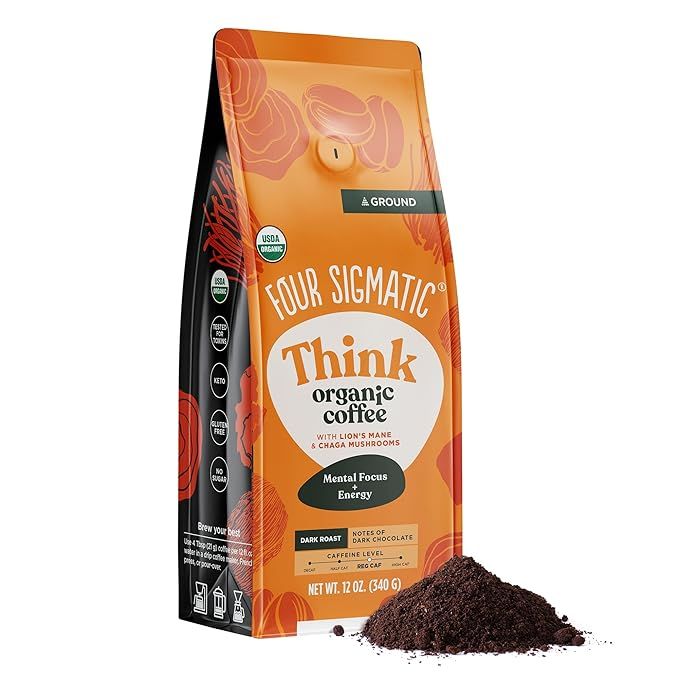 Organic Mushroom Ground Coffee by Four Sigmatic | Dark Roast, Fair Trade Gourmet Coffee with Lion... | Amazon (US)
