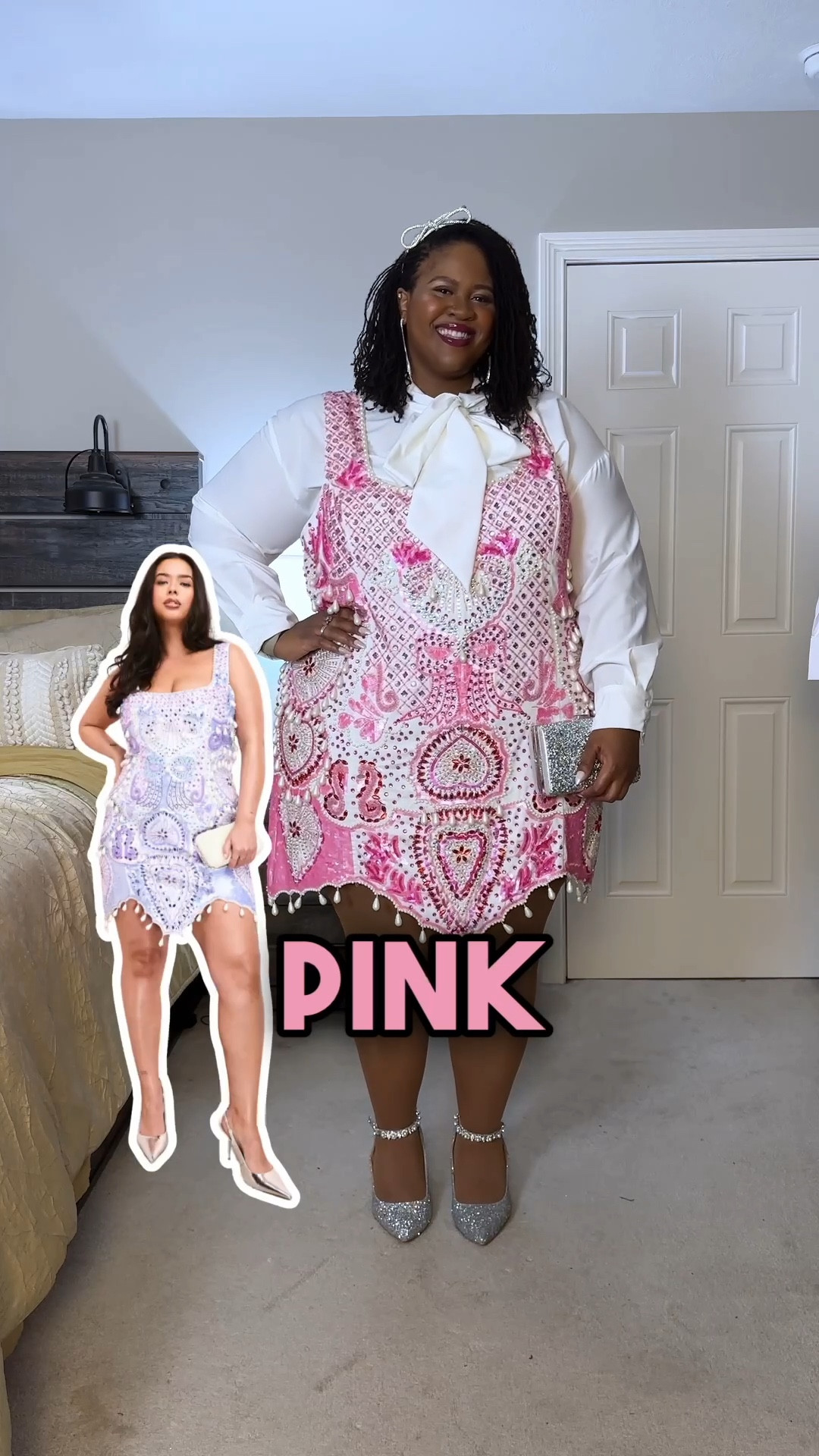 This outfit is to remind you that true sparkle comes from within and should never be at the expense of dimming someone else’s light.

This dress is still available in blue! I’ve also linked to an alternative that helps achieve the same look. I’m wearing a size 26. The white button down bodysuit is a size 24. The shoes are a size 12W. The stockings are from Sheertex. I couldn’t link to them, but I’m wearing a size 3XL in the shade “N08- Light Brown” or Mocha.

The loungewear set at the beginning is in a size 26 and I’ve linked to a cute alternative of the shrug.

#LTKParties #LTKShoeCrush #LTKPlusSize