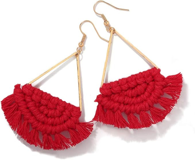 Bohemian Handmade Fringe Tassel Dangle Drop Statement Earrings for Women | Amazon (US)