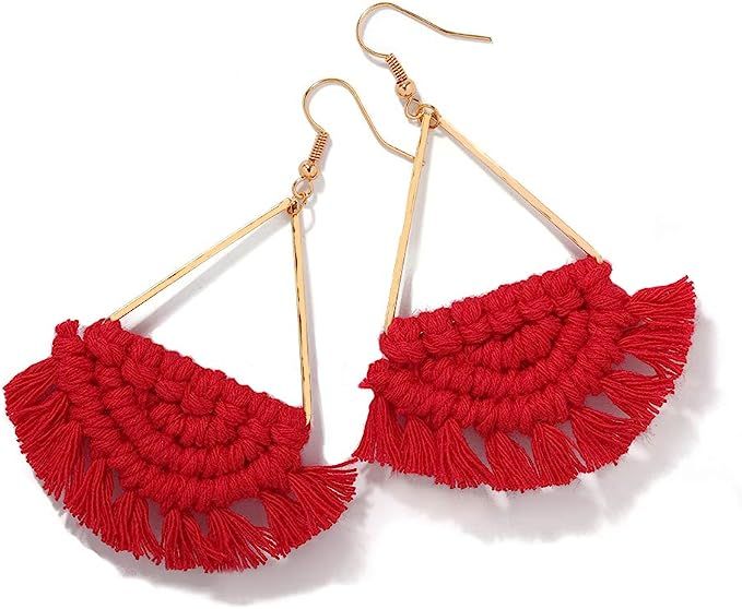 Bohemian Handmade Fringe Tassel Dangle Drop Statement Earrings for Women | Amazon (US)