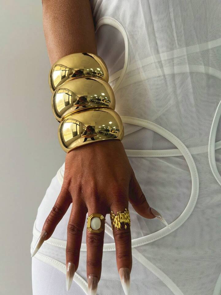 1Pc Cuff Bracelets,Gold Bangles,Wide Bangles, Chunky Bracelet, Bracelet Set, Wide Bracelet, Brace... | SHEIN