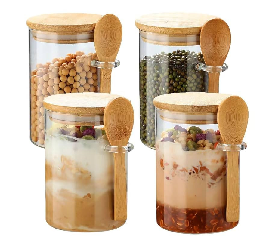 Recceng 4 Pack Overnight Oats Glass Containers with Lids and Spoons, 17 OZ Glass Jars with Spoons... | Amazon (CA)