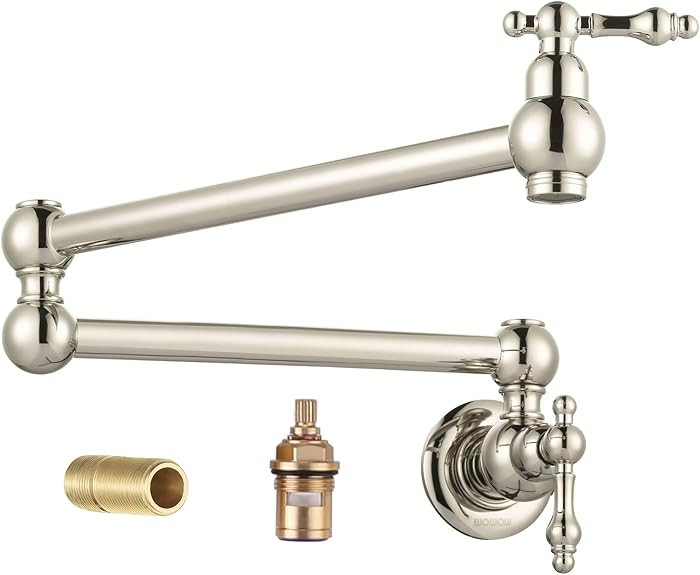 WOWOW Polished Nickel Pot Filler Faucet - Brass Pot Filler Wall Mount Kitchen Stove Faucet with D... | Amazon (US)