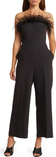 Feather Trim Strapless Jumpsuit | Nordstrom