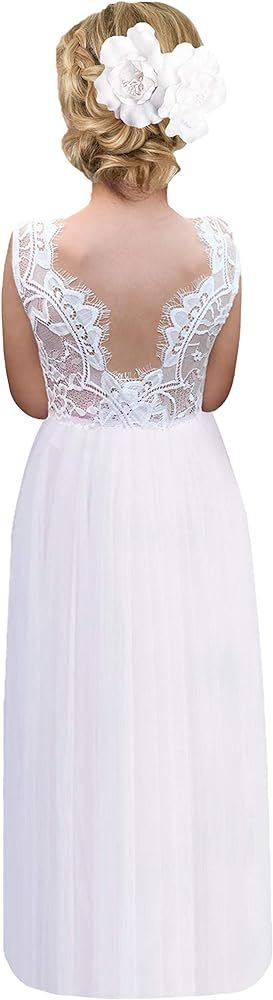 2Bunnies Girl Rose Lace Back A-Line Straight Tutu Tulle Party Flower Girl Dress | Amazon (US)