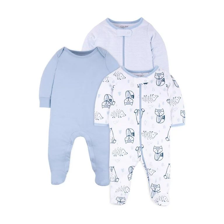 Little Star Organic Baby Boy Sleep 'N Play Pajamas, 3-Pack (NB-6/9M) | Walmart (US)