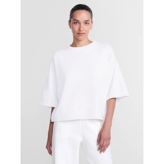 Athletic Works Women's and Women's Plus French Terry Cropped Boxy Tee, Sizes XS-4X | Walmart (US)