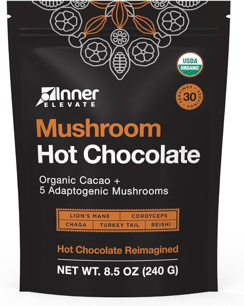 Inner Elevate Organic Mushroom Hot Chocolate - Ceremonial Cacao with 5 Adaptogenic Mushrooms (Lio... | Amazon (US)
