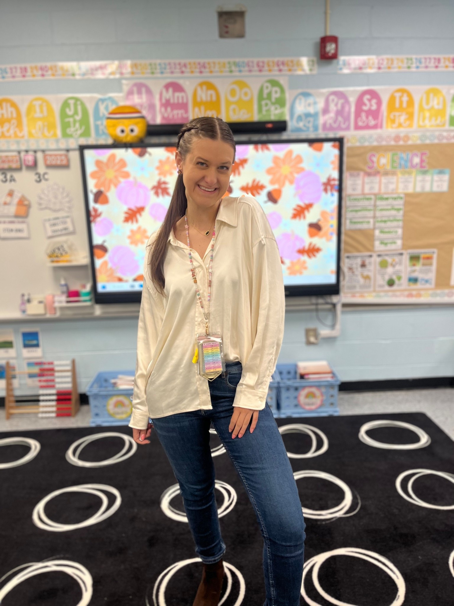 Fall teacher outfit of the day! Loving this satin button down too paired with jeans for a professional yet comfortable work outfit! These booties are my absolute favorite purchase right now though! Sooo comfortable!!

#LTKgrwm #LTKootd #LTKWorkwear