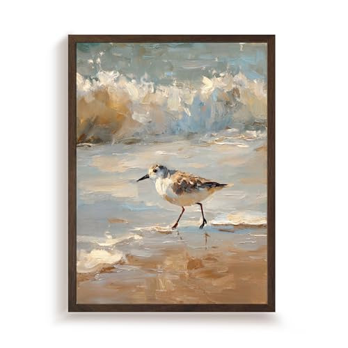 Vintage Framed Coastal Wall Art, Impressionist Sandpiper Bird Canvas Painting, Rustic Beach Ocean Wall Decor for Bathroom Bedroom Beach House 8x10 Inch | Amazon (US)