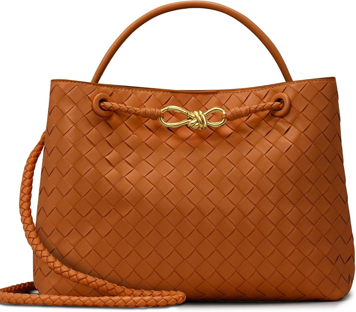 Woven Bag for Women, Woven Purse Tote Bag PU Leather Crossbody Bags Top Handle Hobo Handmade Hand... | Amazon (US)