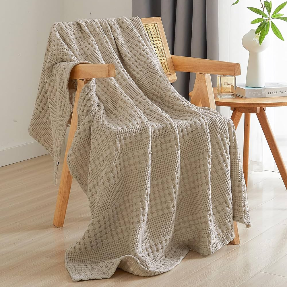 PHF 100% Cotton Waffle Weave Throw Blanket for Couch - Lightweight Washed Cotton Throw Blanket fo... | Amazon (US)